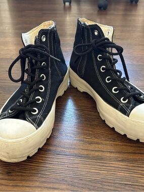 Women’s Black High-Top Platform Canvas Sneakers with Chunky White Sole